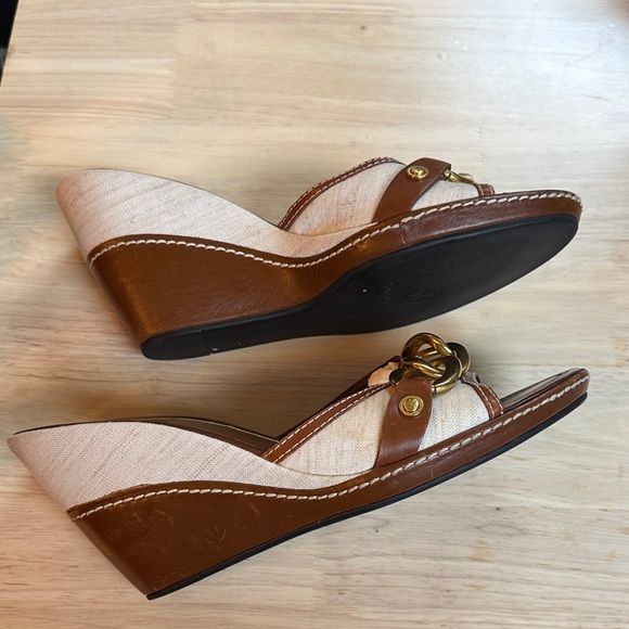 Cole Haan Brown Gold Chain Wedge Slides - Picture 2 of 5